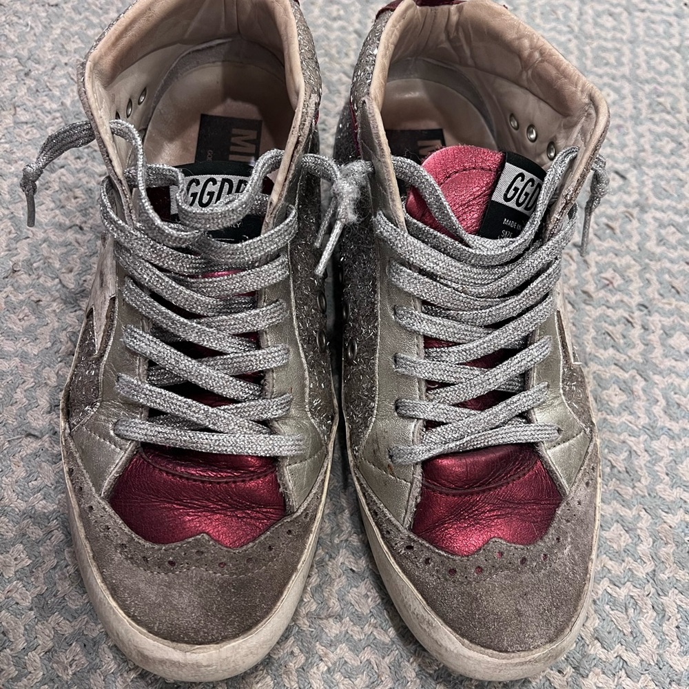Golden Goose Midstar Sneakers with Silver and Red Accents